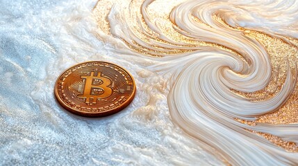 Bitcoin coin on abstract background, showcasing the intersection of finance and digital innovation.