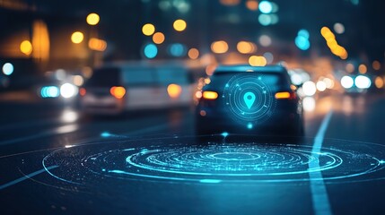 Poster - GPS tracking pulsing signal. A vehicle transmitting gps signal. Searching car location 