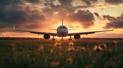 Canvas Print - Concept of calm and serenity, as the airplane is the only object in the image