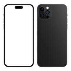 Poster - New Iphone 16 in black color mockup, phone mockup in front and back side, smartphone mockup with blank white screen