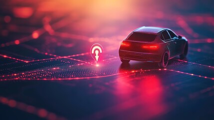 Poster - gps tracking pulsing signal. a vehicle transmitting gps signal. searching car location