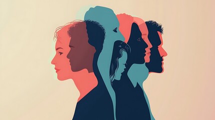 Poster - A diverse group of people stand side by side in profile, showcasing unity and inclusion.