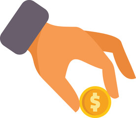 Poster - Hand is picking up a golden coin with a dollar sign on a white background
