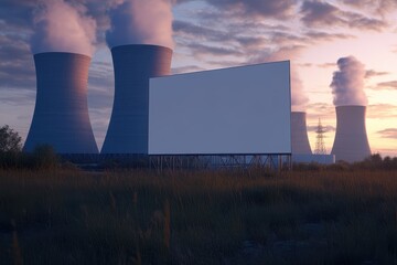 Wall Mural - A large billboard sits in front of a power plant