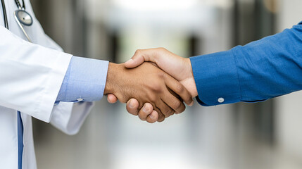 
Patient shaking hands with a doctor after a successful consultation, positive interaction