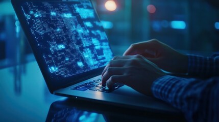 Poster - typing on laptop with code on screen
