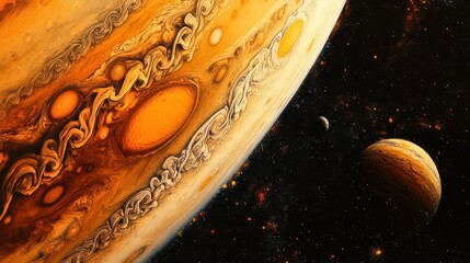 Wall Mural - a close-up of jupiter equator, showing the vibrant, swirling gas bands and complex weather systems m