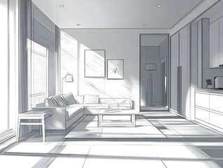 Poster - Modern Minimalist Living Room Sketch