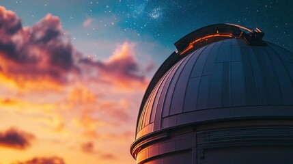 Wall Mural - A close-up view of an observatory dome opening to reveal a telescope, ready for a night of stargazing and exploration