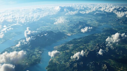 Wall Mural - a detailed view of earth land and ocean, with forests, mountains, and rivers visible beneath a layer