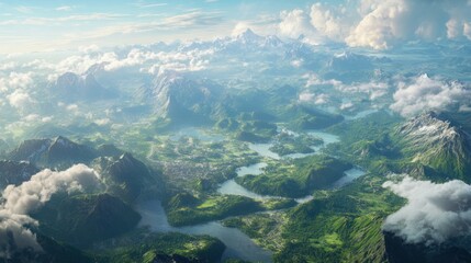 Wall Mural - a detailed view of earth land and ocean, with forests, mountains, and rivers visible beneath a layer