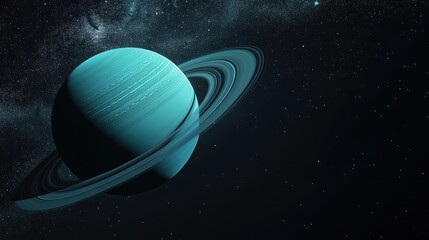 Wall Mural - a distant view of uranus from space, with its faint rings and tranquil blue-green surface softly glo