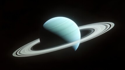 Wall Mural - a distant view of uranus from space, with its faint rings and serene blue-green surface glowing soft