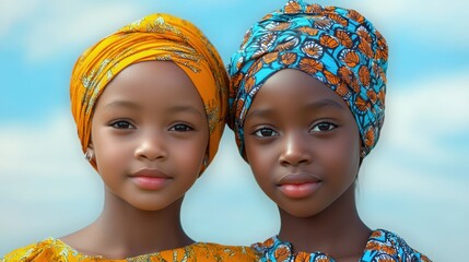 Wall Mural - African Girls in Headscarves Smiling Together