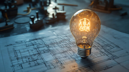 Lightbulb on Blueprint - Inspiration for Design and Innovation