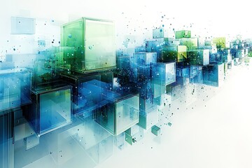 Poster - A blue and green cityscape with many cubes