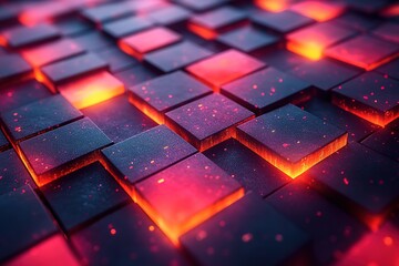 Poster - A close up of a black and red patterned background with a red and orange glow