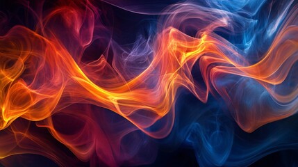 Abstract background with flowing red, orange, and blue lines.