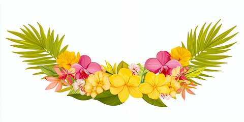 Wall Mural - A vibrant tropical floral arrangement with orchids and palm leaves.