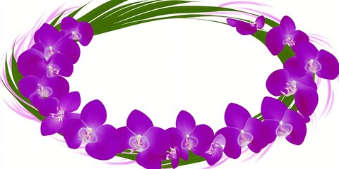 Canvas Print - Purple orchid wreath with green leaves.