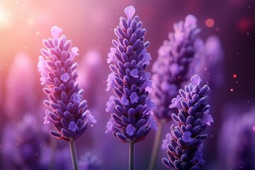 Wall Mural - A bunch of purple flowers with a pink background