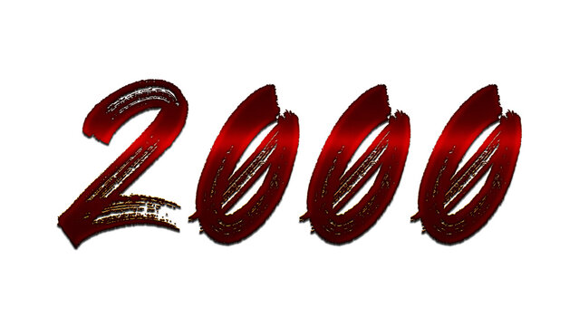 3D blood red number design of 2000 on white background.