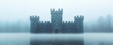 Enchanted castle, foggy moat, magical ambience, 3D illustration