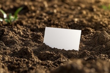 A white sign is placed on top of a pile of dirt