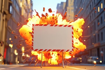 Wall Mural - A white sign is in the middle of a large explosion