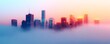 © Design@22 - Urban skyline, shrouded in ambient fog, glowing lights, 3D illustration