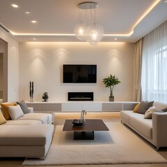 Poster - modern living room with fireplace