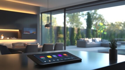 Poster - A tablet is on a table in a living room