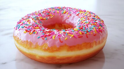 Poster - A high-resolution image of a classic donut with a shiny glaze and colorful sprinkles, set against a simple, clean background to emphasize its deliciousness.