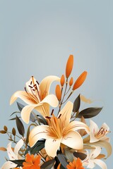 Poster - Elegant flower silhouettes  daisies and lilies on a light background with ample white space