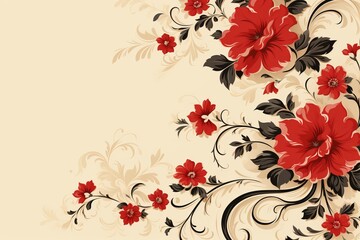 Poster - Abstract floral motifs design on light background with central text space available