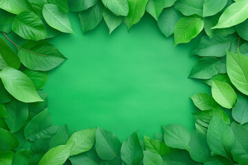 Wall Mural - A vibrant arrangement of green leaves on a solid background creating a natural, fresh atmosphere