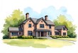 © Mahmudul - Watercolor sketch or illustration of a beautiful residential country or suburban home. Real estate or modern housing.