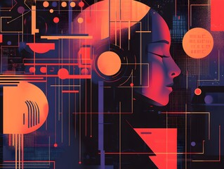 Poster - Abstract Portrait with Geometric Shapes and Vibrant Colors