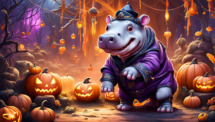 Wall Mural - .Cute Animals in a Festive Halloween Atmosphere, adorable creatures celebrating the magic of Hallowe