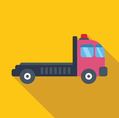 Poster - Pink tow truck with siren on top parked on yellow background
