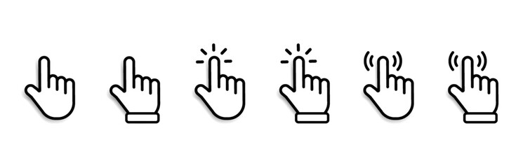 Aufkleber - Mouse click cursor set. Hand Cursor. Click icon. Mouse pointer set. Arrow cursor. Pointer click icon. Clicking cursor, pointing hand clicks and waiting loading icons. Website arrows or hand icon.