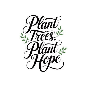 Plant trees, plant hope quote typography, calligraphy design for t shirt, greetings card, calendar design idea. eco friendly t shirt design