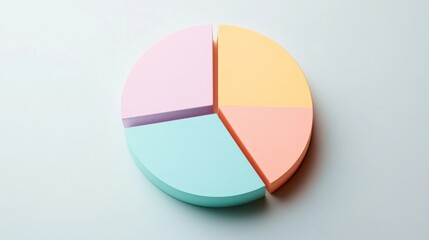 Fototapete - A minimalistic pie chart with pastel-colored slices representing different budget categories, displayed on a light background with percentages clearly labeled for easy understanding.