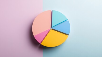 Fototapete - A minimalistic pie chart with pastel-colored slices representing different budget categories, displayed on a light background with percentages clearly labeled for easy understanding.