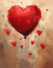 Heart red balloon love romantic valentine abstract paint emotion dripping background art