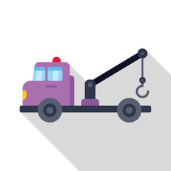 Poster - illustration of a purple tow truck with a hook waiting for an emergency call on a white background