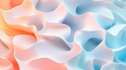 Flowing waves of soft blue and coral shades with a smooth texture create a calming and dynamic image.