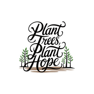Plant trees, plant hope quote typography, calligraphy design for t shirt, greetings card, calendar design idea. eco friendly t shirt design