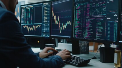 Poster - Stock Market Analyst Working On Monitors