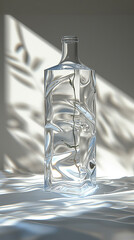 Wall Mural - Transparent glass bottle with reflection and light creating a minimalist shadow design and clean look